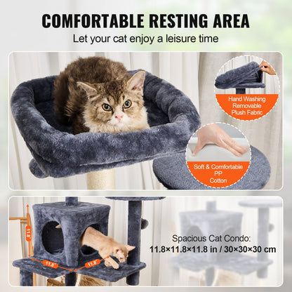 CAT791 - 56.2" Dark Grey Cat Tower with Condo & Scratching Posts