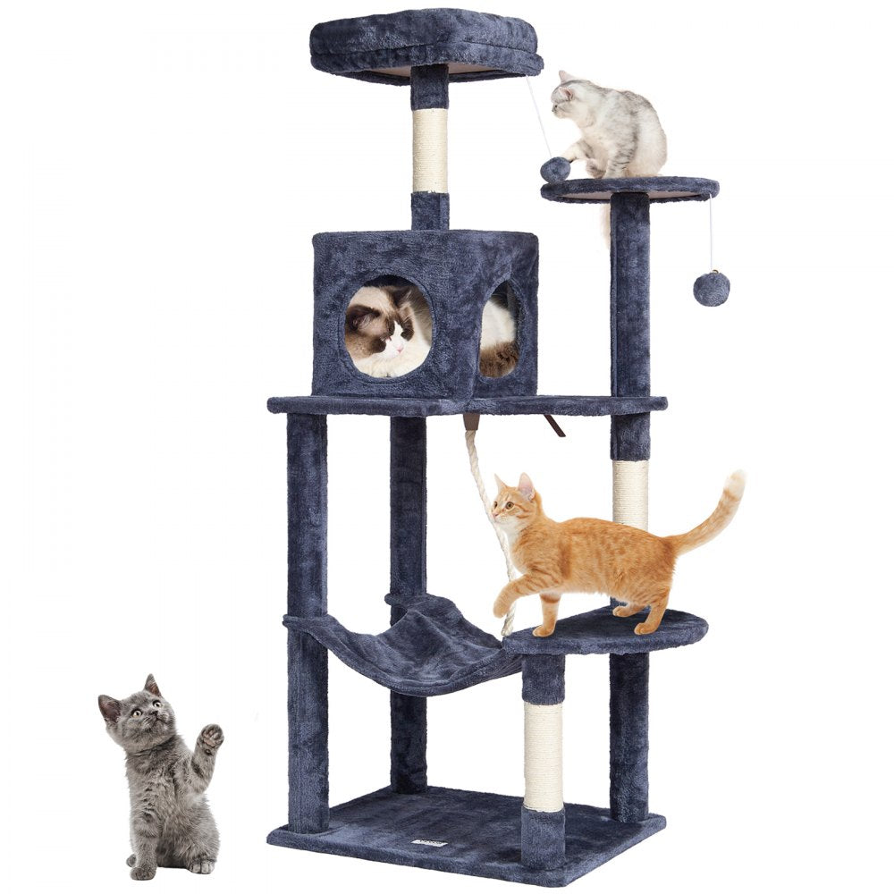 CAT791 - 56.2" Dark Grey Cat Tower with Condo & Scratching Posts