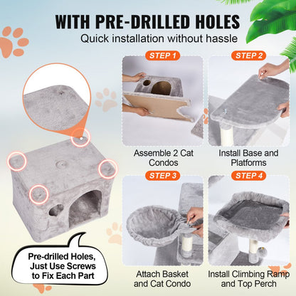 CAT796 - 68.5" Multi-Level Cat Tree with Condos & Scratching Posts