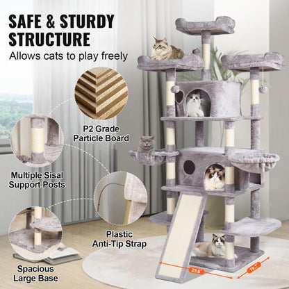 CAT796 - 68.5" Multi-Level Cat Tree with Condos & Scratching Posts