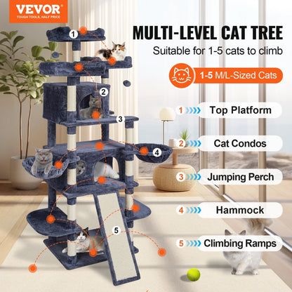 CAT796 - 37.8"x33.1"x68.5" Cat Tree for 1-5 Medium to Large Cats