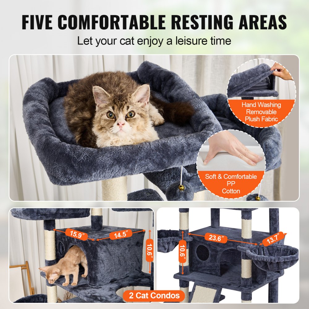 CAT796 - 37.8"x33.1"x68.5" Cat Tree for 1-5 Medium to Large Cats