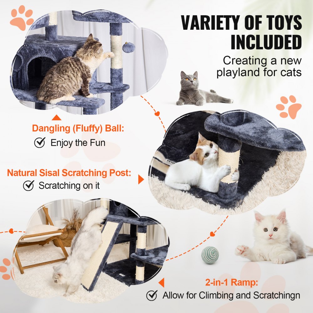 CAT796 - 37.8"x33.1"x68.5" Cat Tree for 1-5 Medium to Large Cats