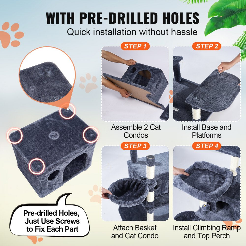 CAT796 - 37.8"x33.1"x68.5" Cat Tree for 1-5 Medium to Large Cats