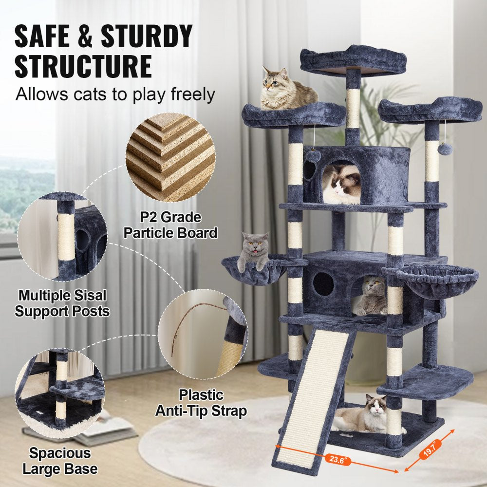 CAT796 - 37.8"x33.1"x68.5" Cat Tree for 1-5 Medium to Large Cats