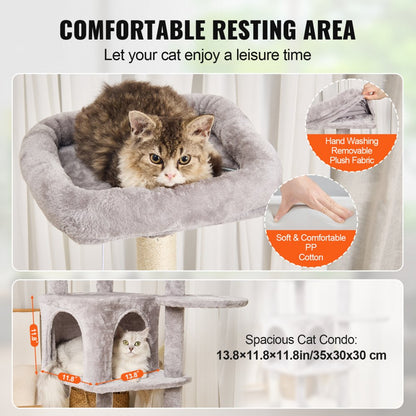 CAT792 - 60.6" Light Grey Cat Tree with Multiple Perches & Condo