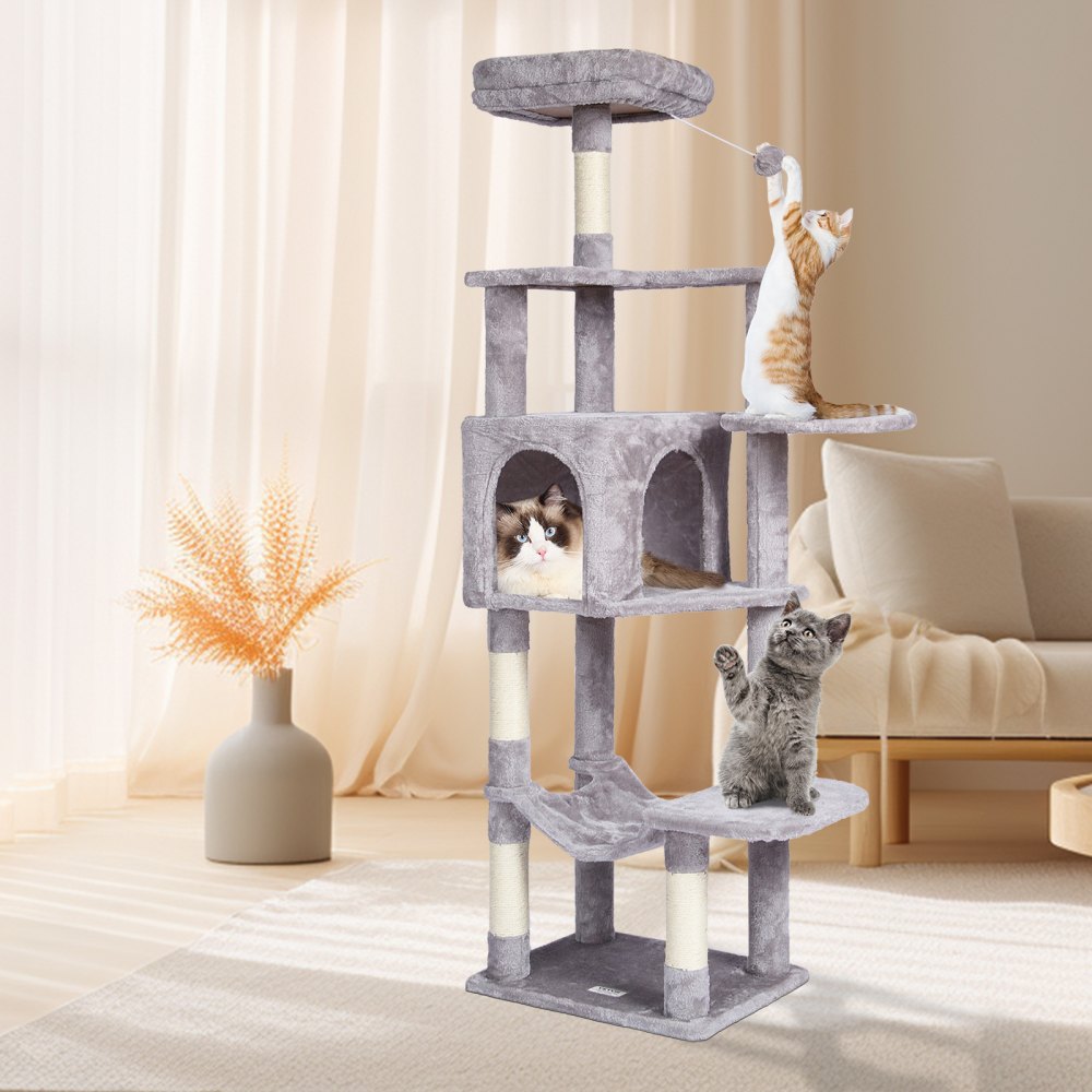 CAT792 - 60.6" Light Grey Cat Tree with Multiple Perches & Condo