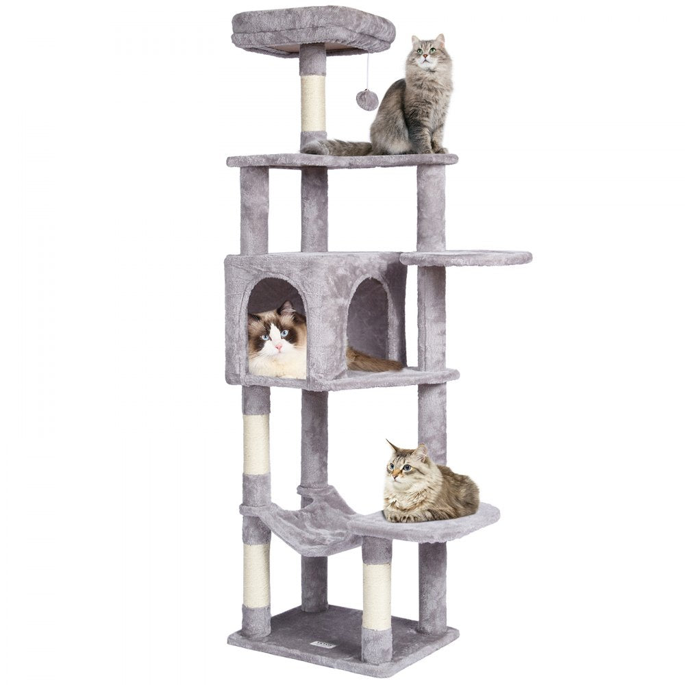CAT792 - 60.6" Light Grey Cat Tree with Multiple Perches & Condo