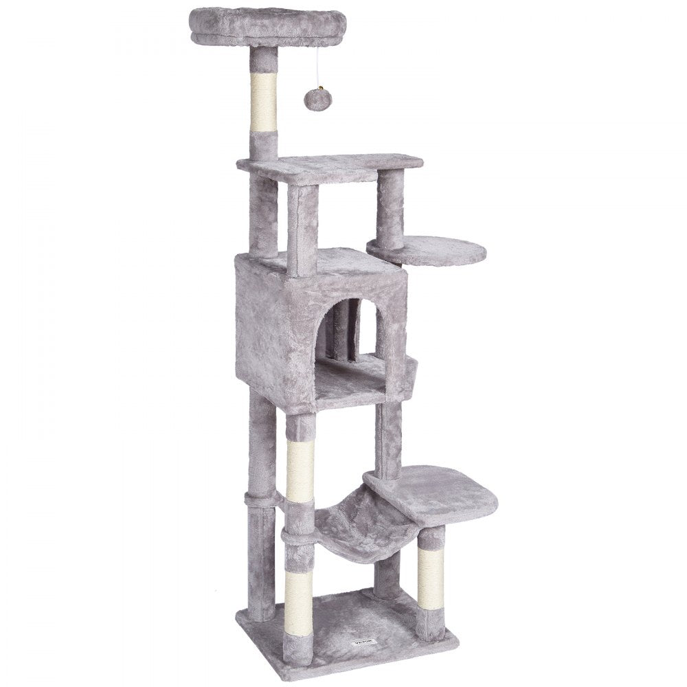 CAT792 - 60.6" Light Grey Cat Tree with Multiple Perches & Condo