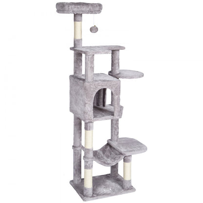 CAT792 - 60.6" Light Grey Cat Tree with Multiple Perches & Condo