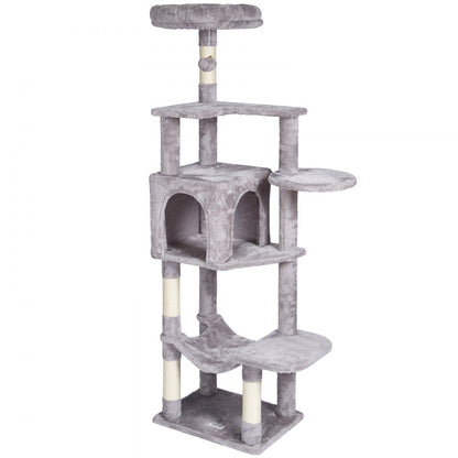 CAT792 - 60.6" Light Grey Cat Tree with Multiple Perches & Condo