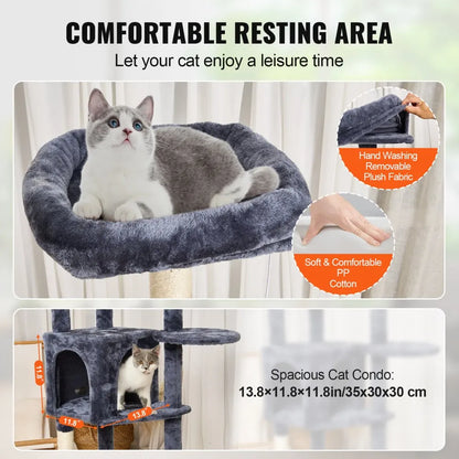 CAT792 - 60.6" Dark Grey Cat Tree with Condo & Scratching Post