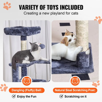 CAT792 - 60.6" Dark Grey Cat Tree with Condo & Scratching Post