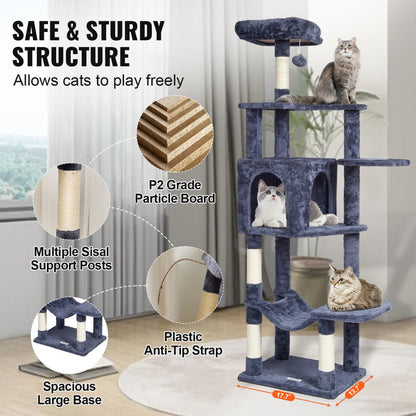 CAT792 - 60.6" Dark Grey Cat Tree with Condo & Scratching Post