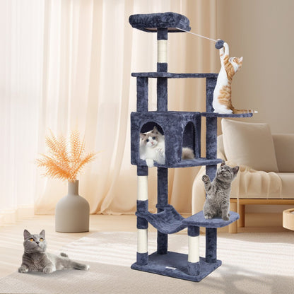 CAT792 - 60.6" Dark Grey Cat Tree with Condo & Scratching Post