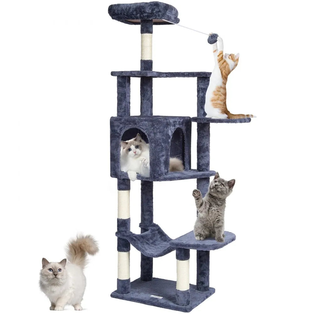 CAT792 - 60.6" Dark Grey Cat Tree with Condo & Scratching Post