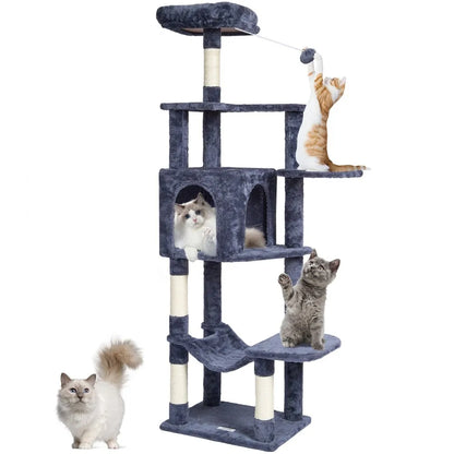 CAT792 - 60.6" Dark Grey Cat Tree with Condo & Scratching Post