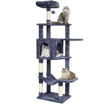 CAT792 - 60.6" Dark Grey Cat Tree with Condo & Scratching Post