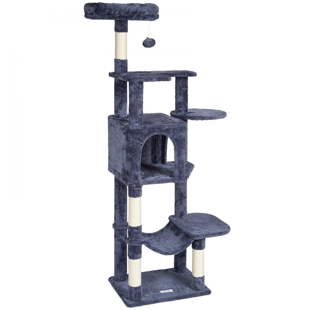 CAT792 - 60.6" Dark Grey Cat Tree with Condo & Scratching Post