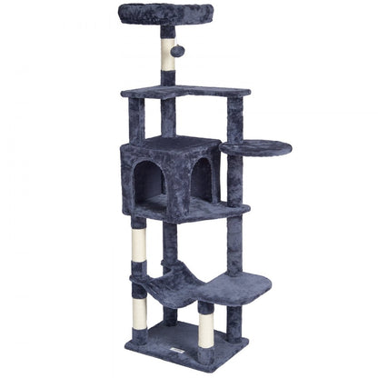 CAT792 - 60.6" Dark Grey Cat Tree with Condo & Scratching Post