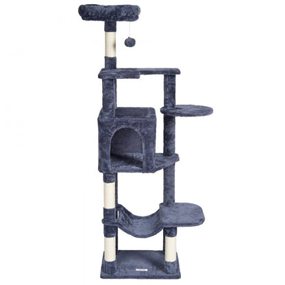 CAT792 - 60.6" Dark Grey Cat Tree with Condo & Scratching Post