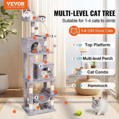 CAT793 - 63" Multi-Level Cat Tree with 2 Condos & Sisal Scratching Posts