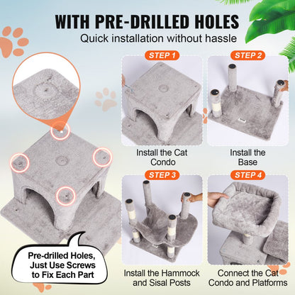 CAT793 - 63" Multi-Level Cat Tree with 2 Condos & Sisal Scratching Posts