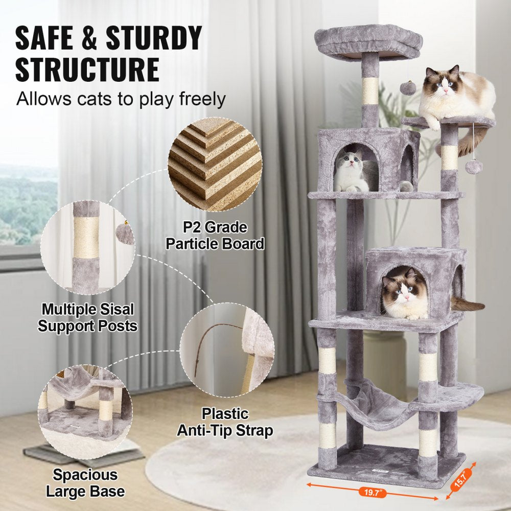 CAT793 - 63" Multi-Level Cat Tree with 2 Condos & Sisal Scratching Posts