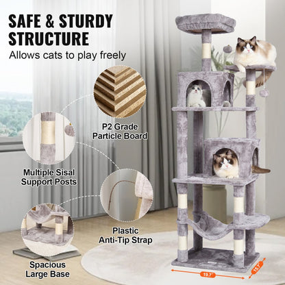 CAT793 - 63" Multi-Level Cat Tree with 2 Condos & Sisal Scratching Posts