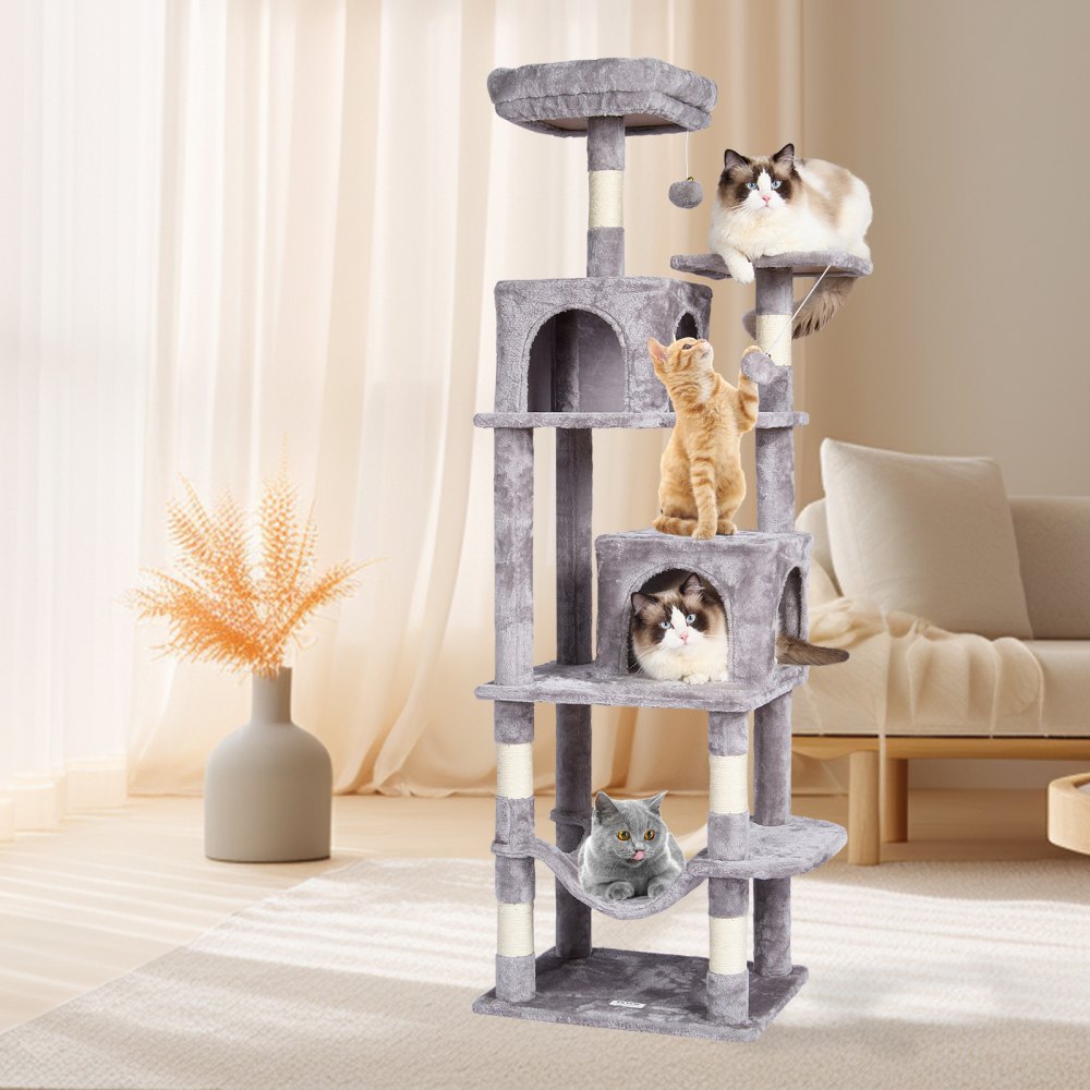CAT793 - 63" Multi-Level Cat Tree with 2 Condos & Sisal Scratching Posts