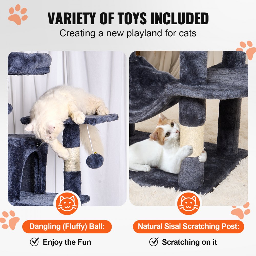 CAT793 - 63" Light Grey Cat Tower with 2 Condos and Scratching Posts