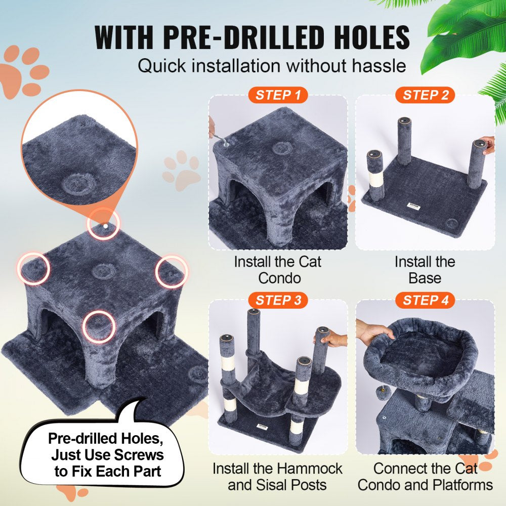 CAT793 - 63" Light Grey Cat Tower with 2 Condos and Scratching Posts