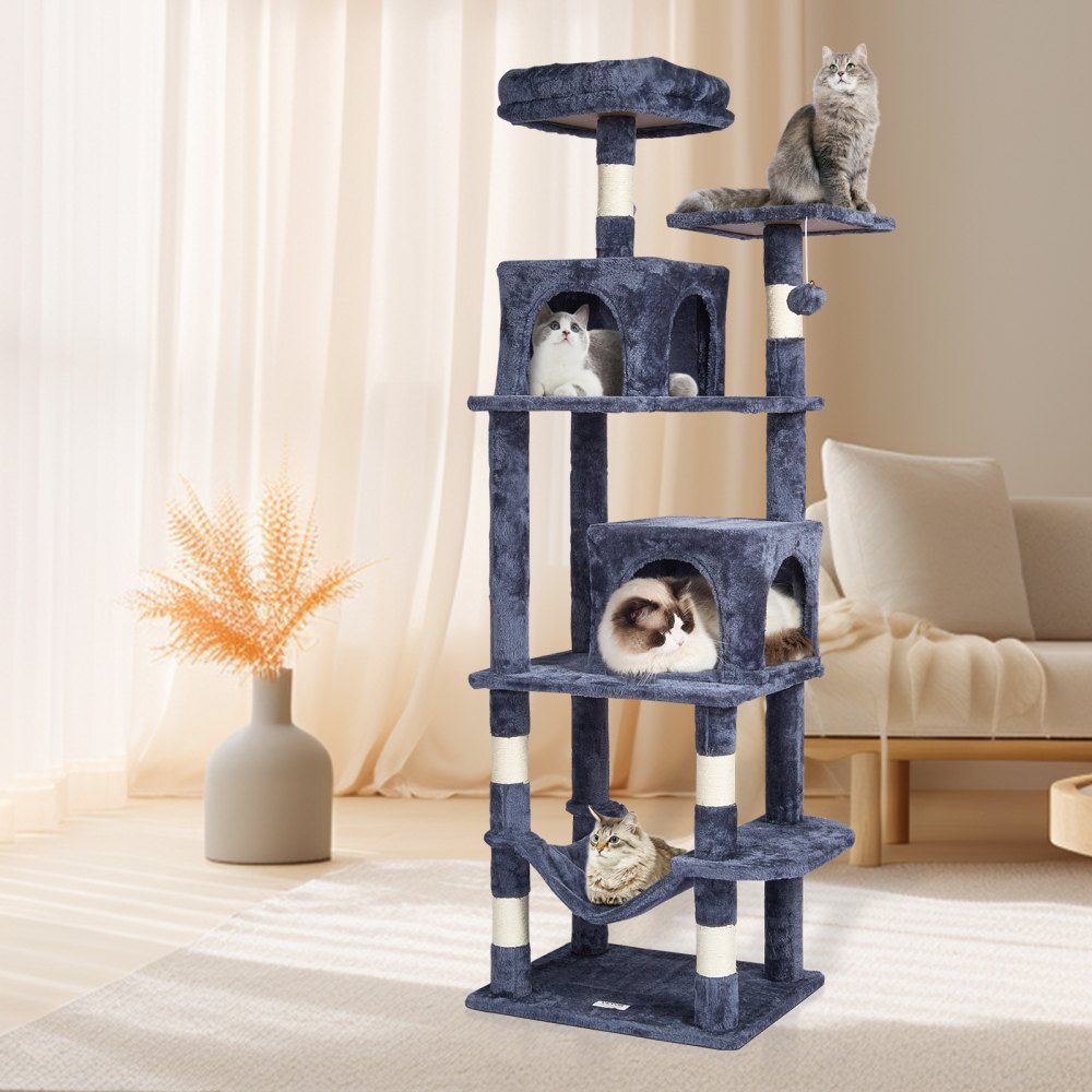 CAT793 - 63" Light Grey Cat Tower with 2 Condos and Scratching Posts