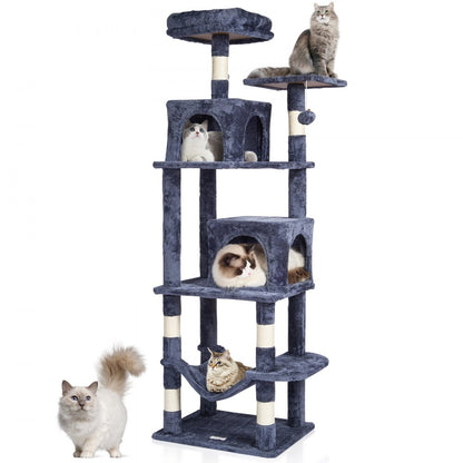 CAT793 - 63" Light Grey Cat Tower with 2 Condos and Scratching Posts