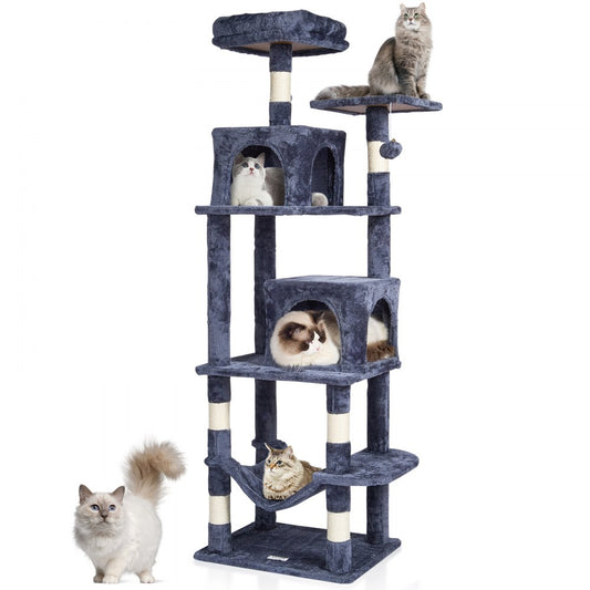 CAT793 - 63" Light Grey Cat Tower with 2 Condos and Scratching Posts