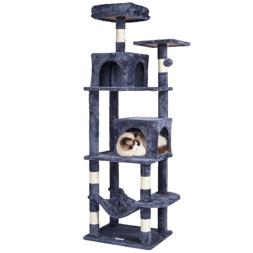 CAT793 - 63" Light Grey Cat Tower with 2 Condos and Scratching Posts