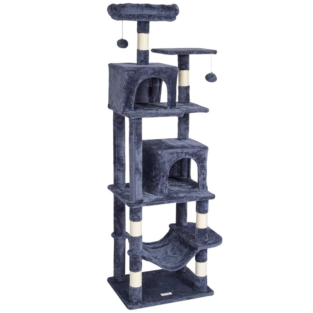 CAT793 - 63" Light Grey Cat Tower with 2 Condos and Scratching Posts