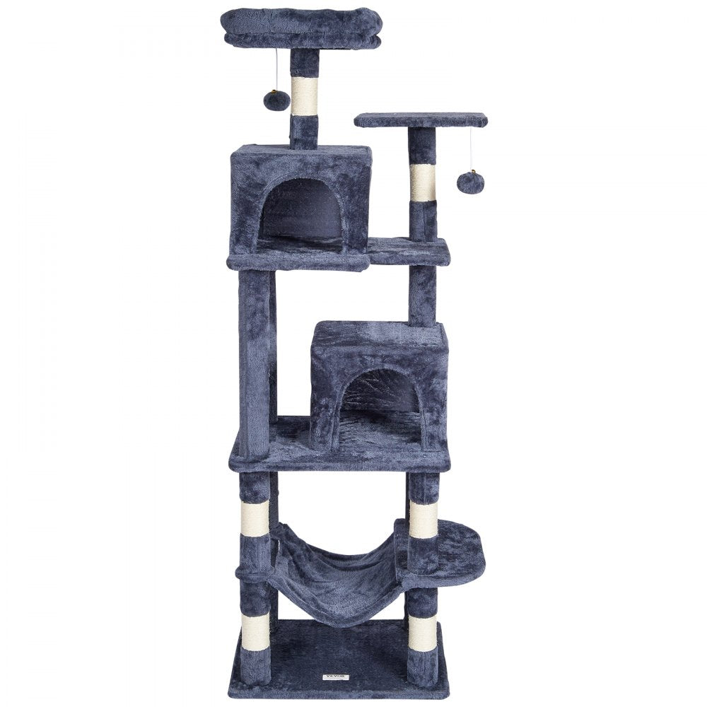 CAT793 - 63" Light Grey Cat Tower with 2 Condos and Scratching Posts