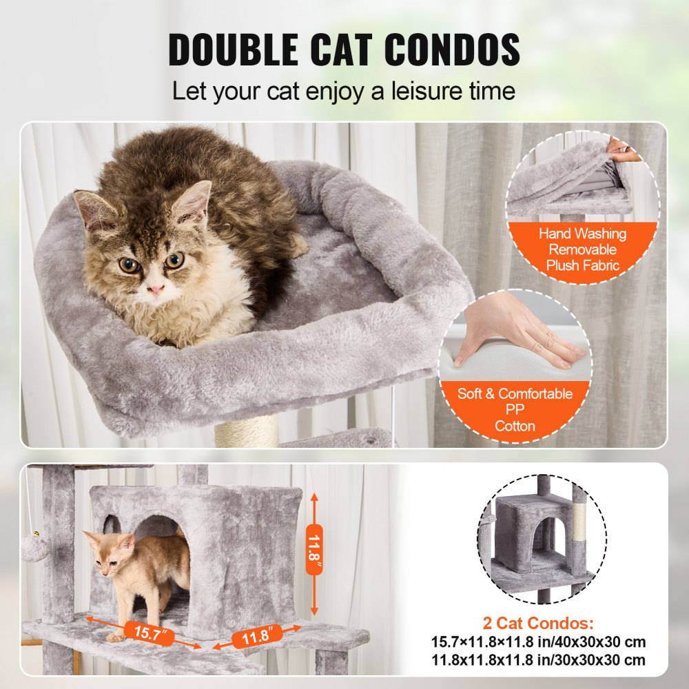 CAT794 - 68.5" Multifunctional Cat Tree for Multiple Cats in Light Grey