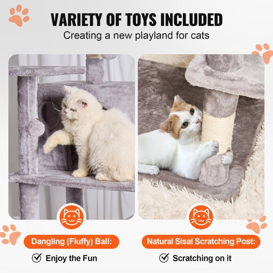 CAT794 - 68.5" Multifunctional Cat Tree for Multiple Cats in Light Grey