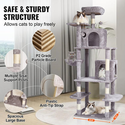 CAT794 - 68.5" Multifunctional Cat Tree for Multiple Cats in Light Grey