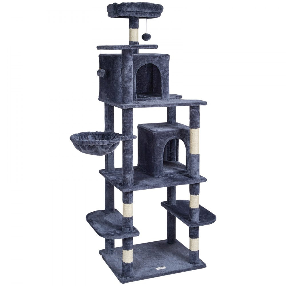 CAT794 - Multi-Level 68.5" Dark Grey Cat Tree with 2 Condos & Hammock