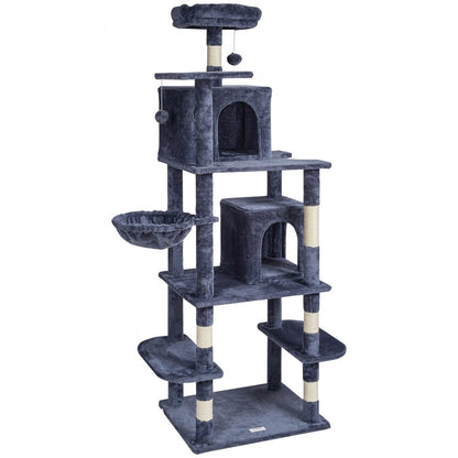 CAT794 - Multi-Level 68.5" Dark Grey Cat Tree with 2 Condos & Hammock