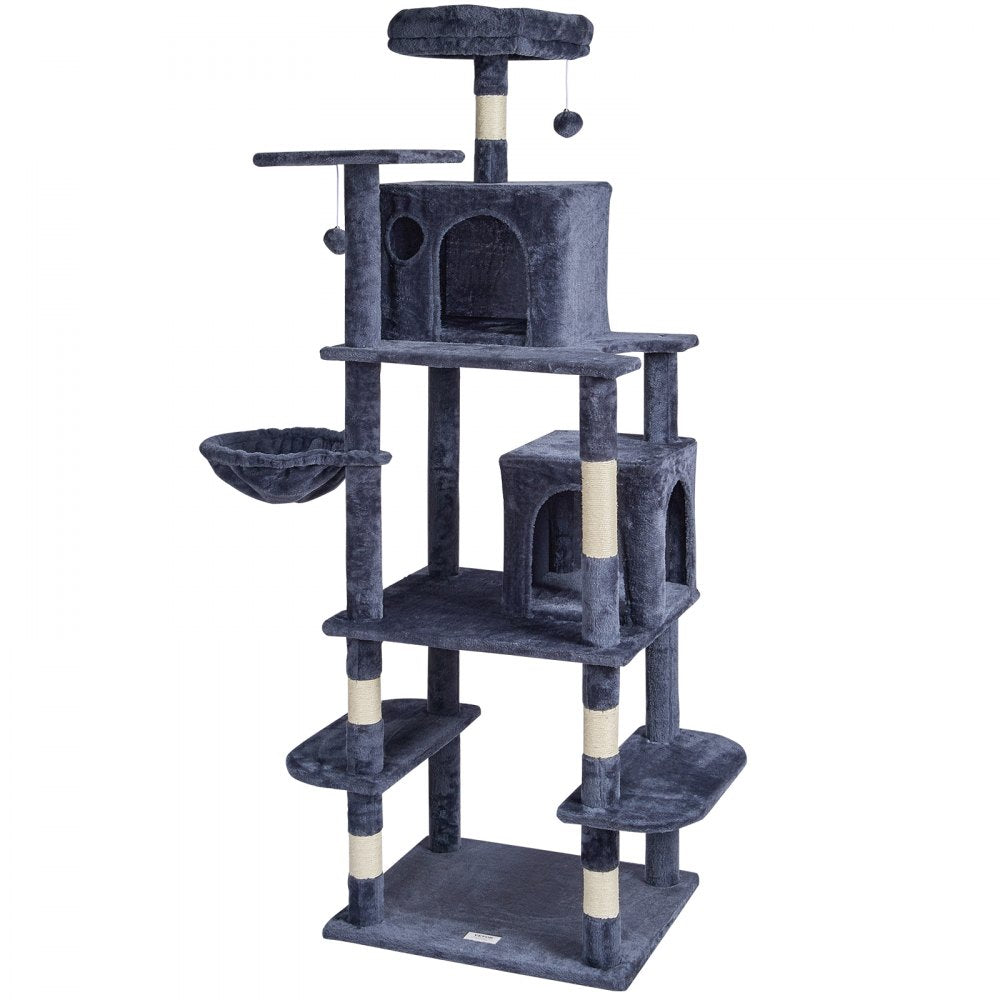 CAT794 - Multi-Level 68.5" Dark Grey Cat Tree with 2 Condos & Hammock