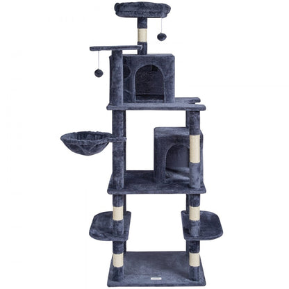 CAT794 - Multi-Level 68.5" Dark Grey Cat Tree with 2 Condos & Hammock