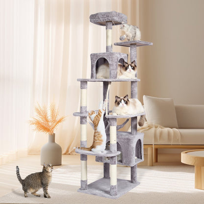 CAT795 - Multi-Level 72" Light Grey Cat Tree with 2 Condos & Scratching Posts