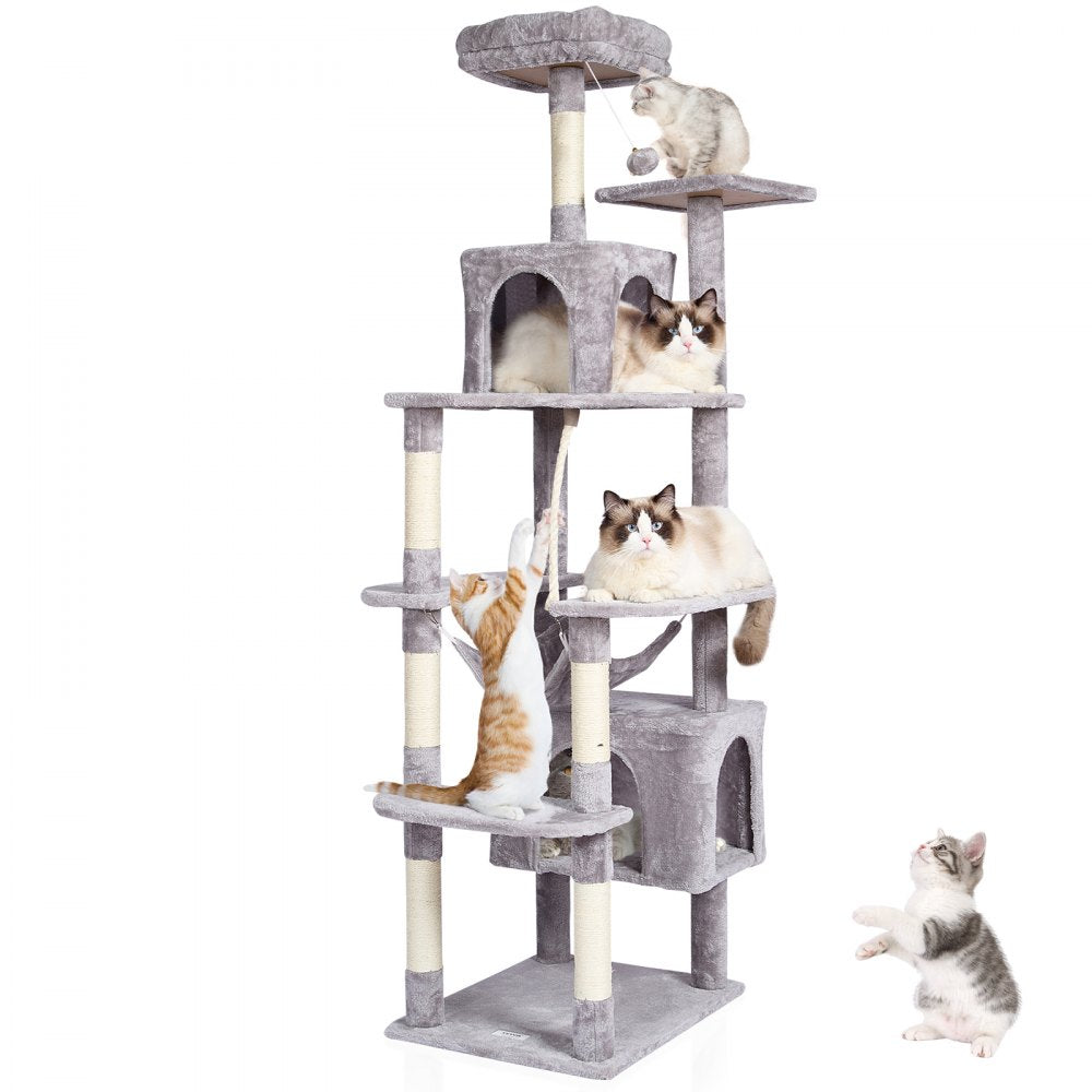 CAT795 - Multi-Level 72" Light Grey Cat Tree with 2 Condos & Scratching Posts
