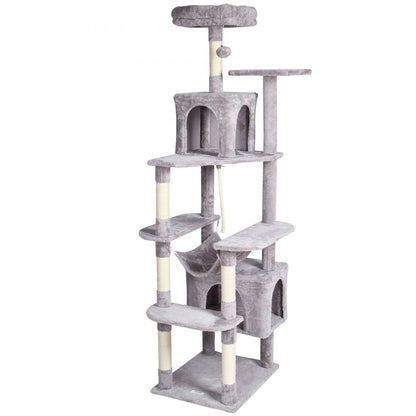 CAT795 - Multi-Level 72" Light Grey Cat Tree with 2 Condos & Scratching Posts
