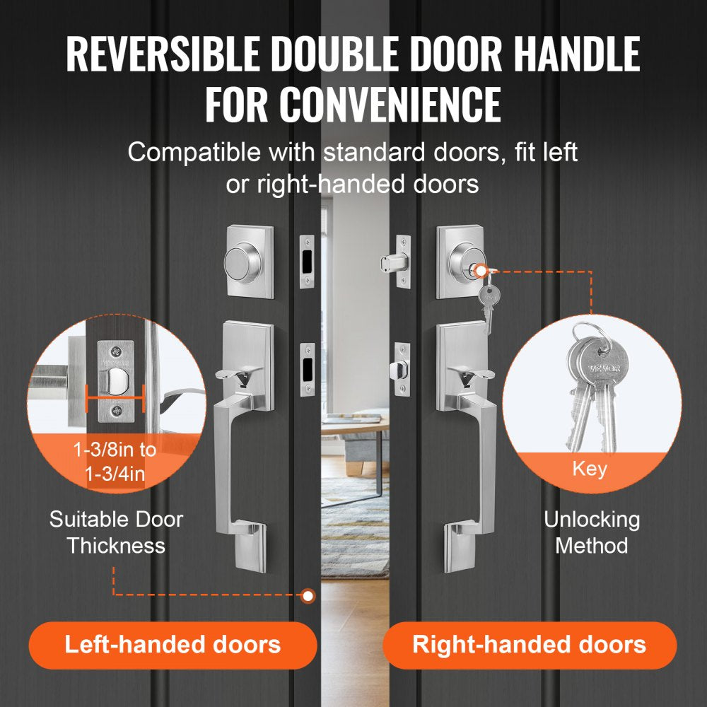 DT1103 - Satin Nickel Double Door Handle Set for Standard Doors