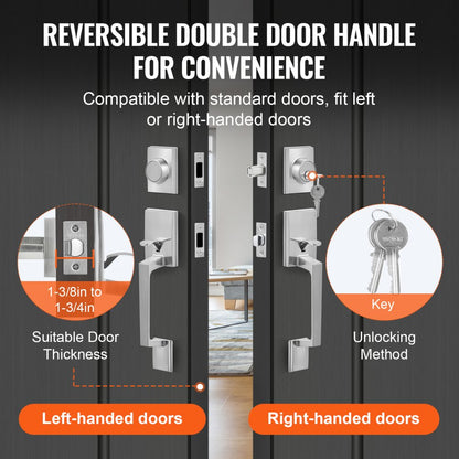 DT1103 - Satin Nickel Double Door Handle Set for Standard Doors